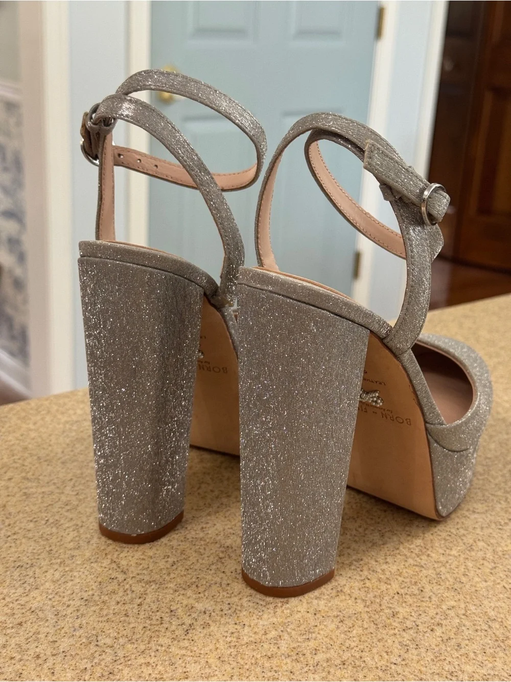 Born On Fifth Antonio Melani Silver Sparkle Platform Heels 9.5 New $129